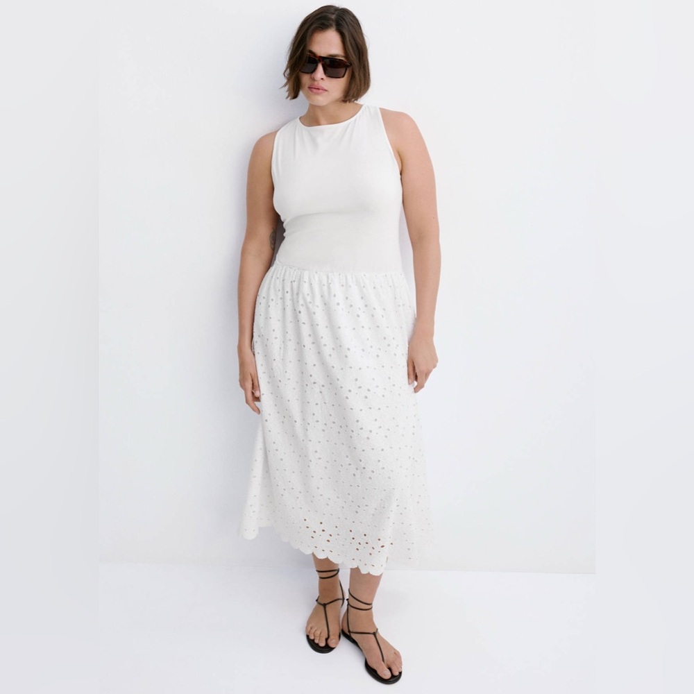 NWT MANGO A-Line Dress With Openwork Embroidery